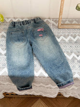 YOUNG GIRL Casual Street-Style Light Pink Yarn-Spliced Light Wash Ripped Baggy Jeans